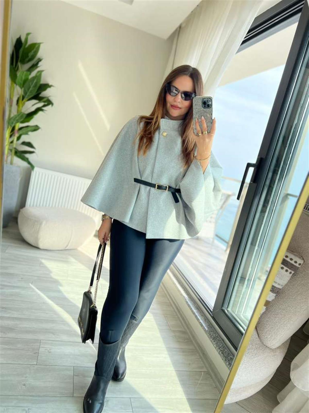 2712 Kemerli Kaşe Panço GRİ