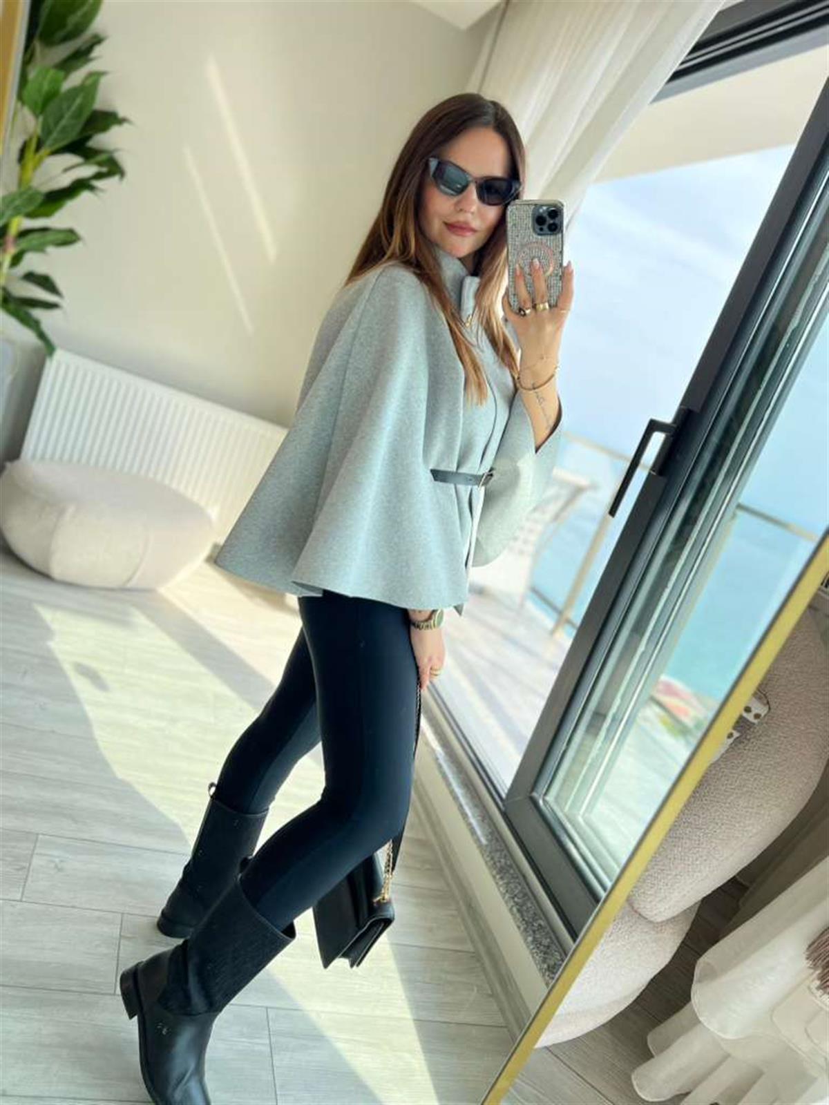 2712 Kemerli Kaşe Panço GRİ