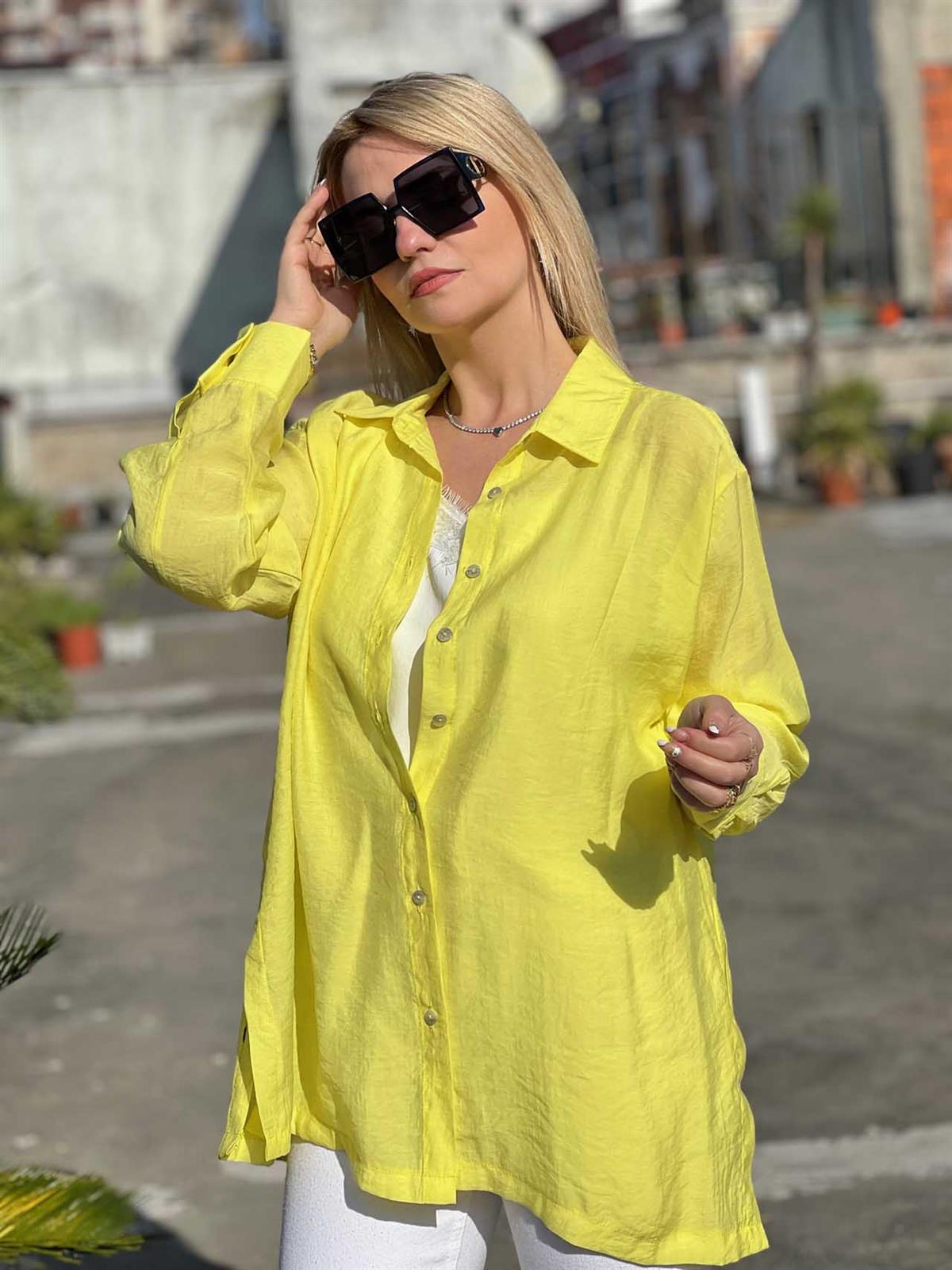 27476 Sedef Düğmeli Owersize Gömlek SARI