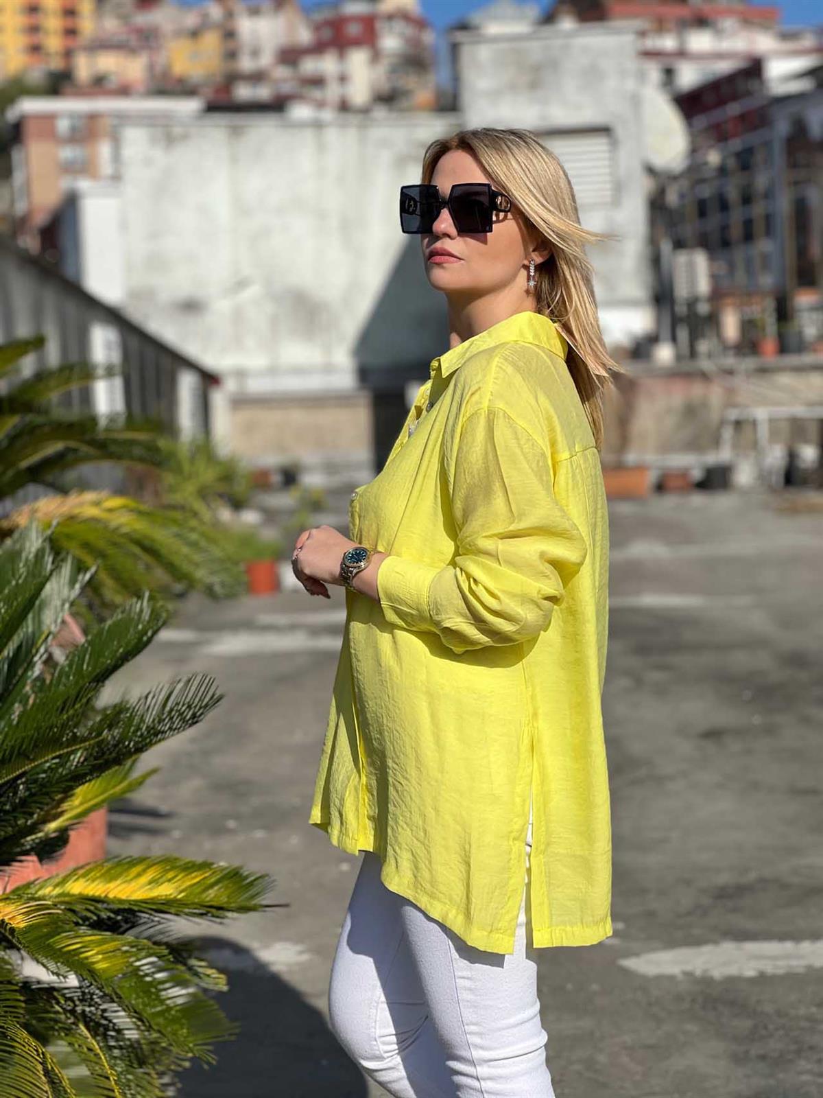 27476 Sedef Düğmeli Owersize Gömlek SARI