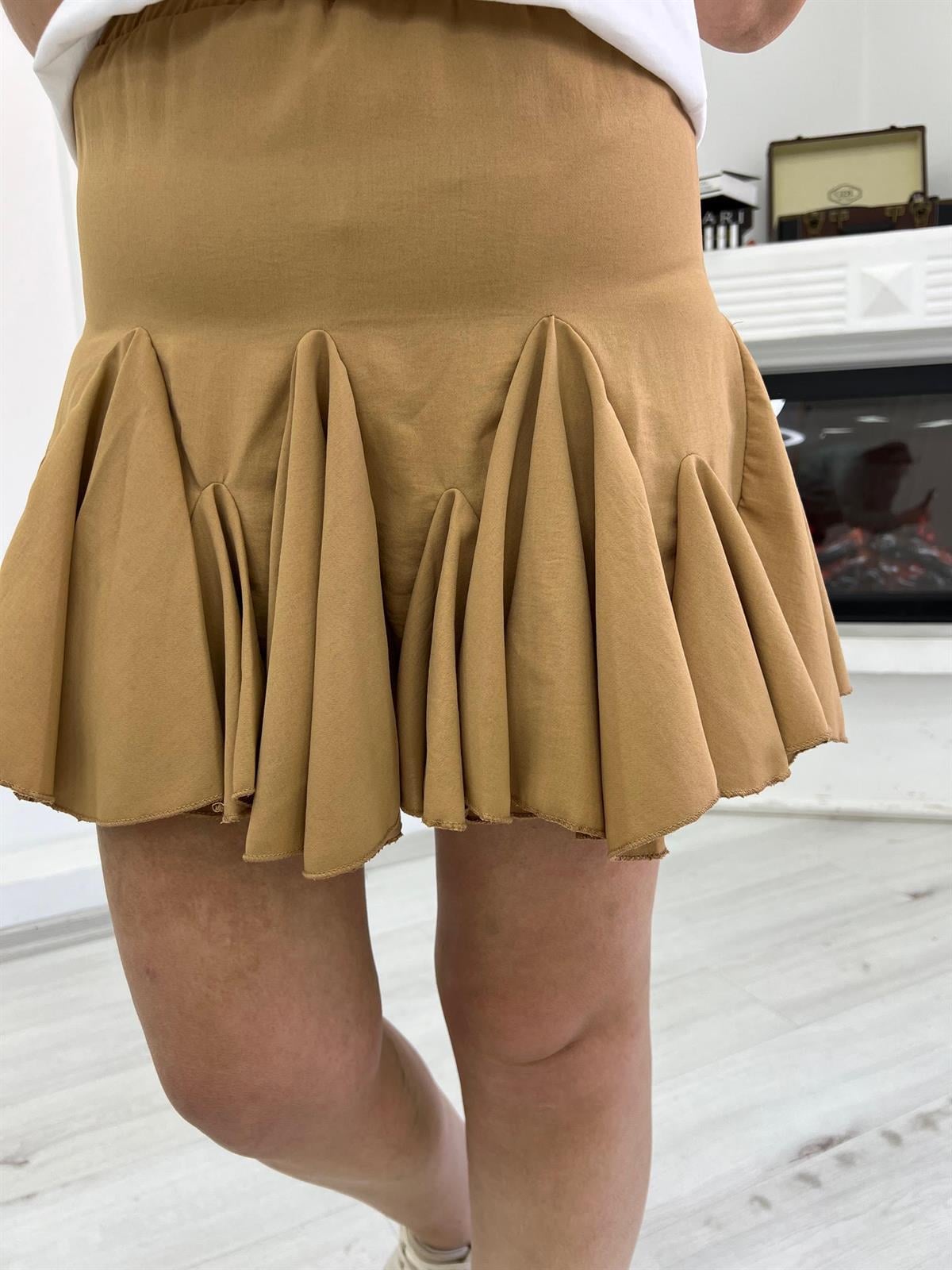 27501 Mini Volanlı Etek BEJ