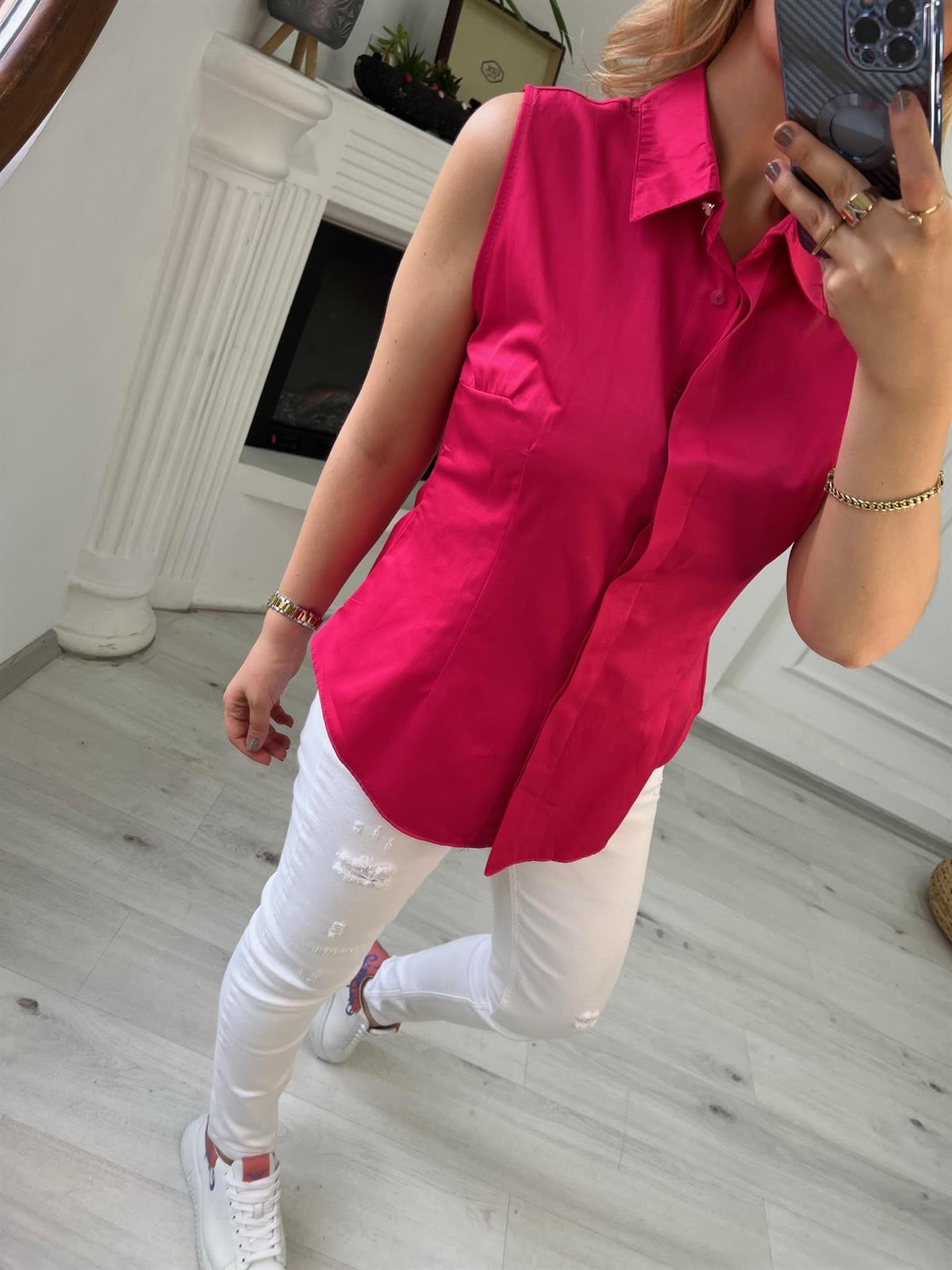 27508 Sıfır Kol Gömlek FUŞYA