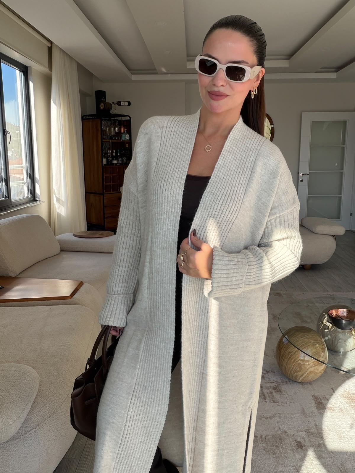 2753 Yırtmaçlı Triko Hıırka TAŞ