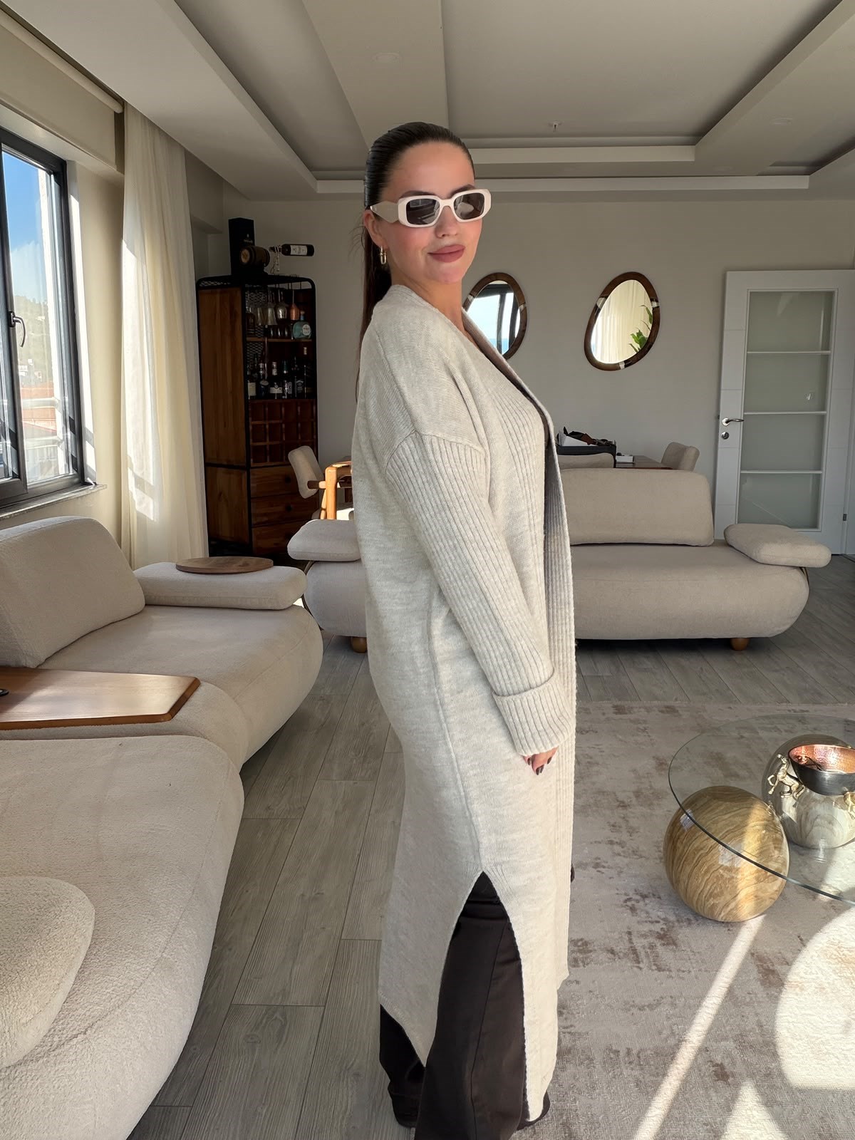 2753 Yırtmaçlı Triko Hıırka TAŞ
