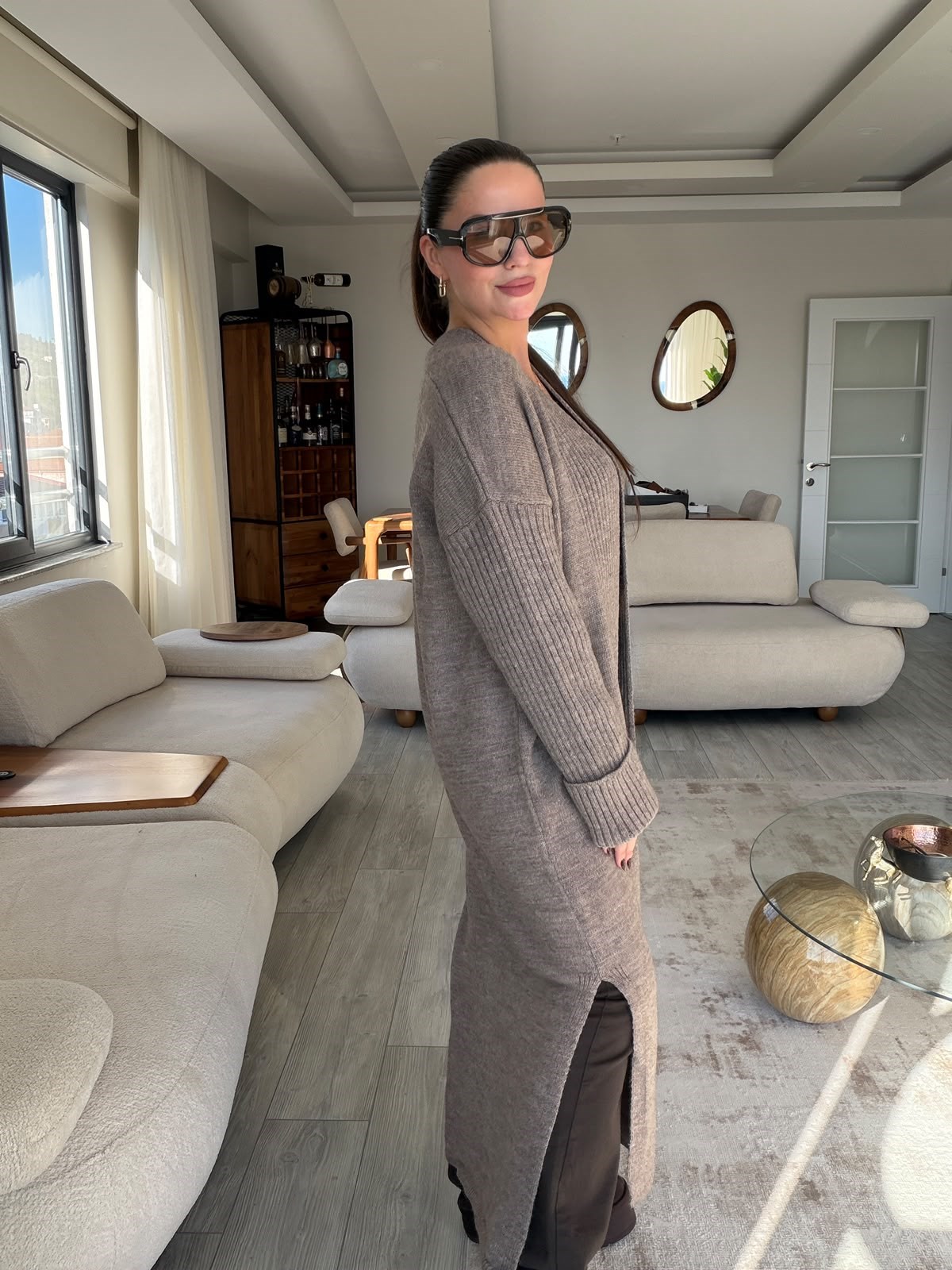 2753 Yırtmaçlı Triko Hıırka VİZON