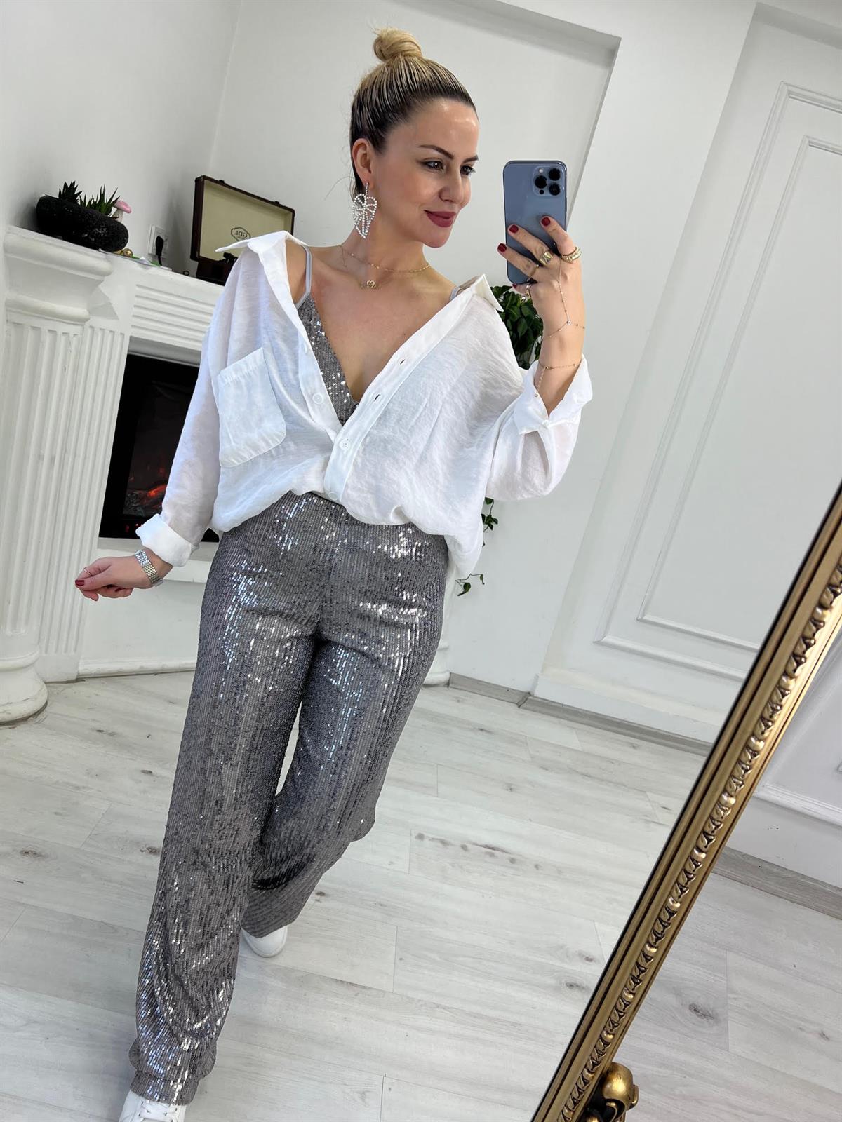 27553 Payetli Pantolon GÜMÜŞ