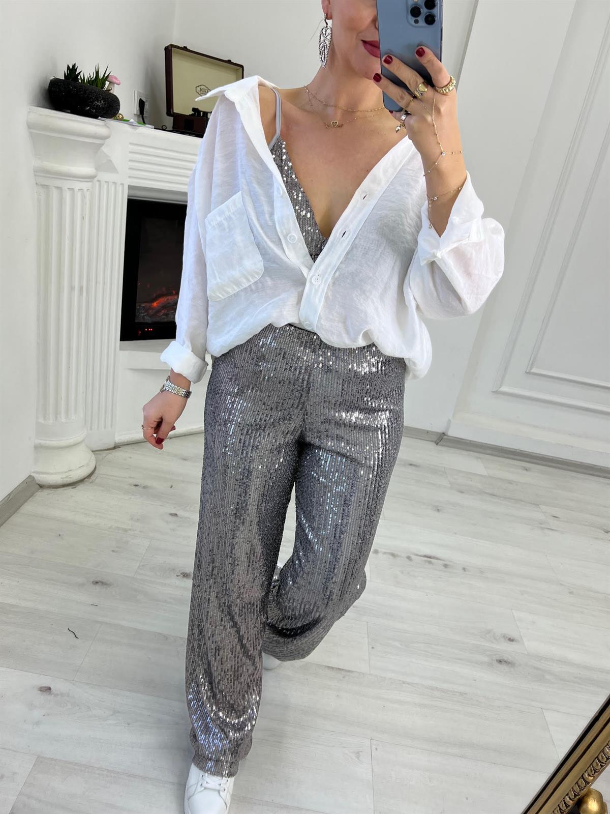 27553 Payetli Pantolon GÜMÜŞ