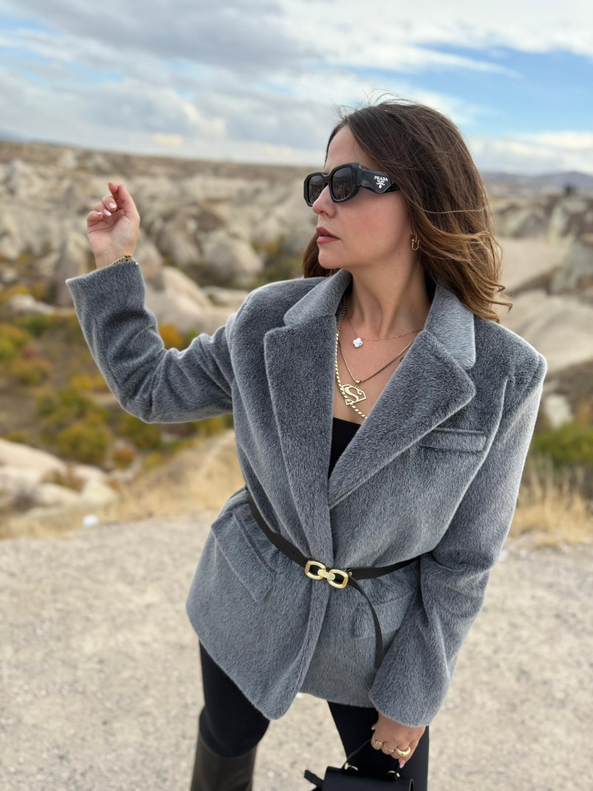 2761 Kemerli Tay Flock Ceket ANTRESİT
