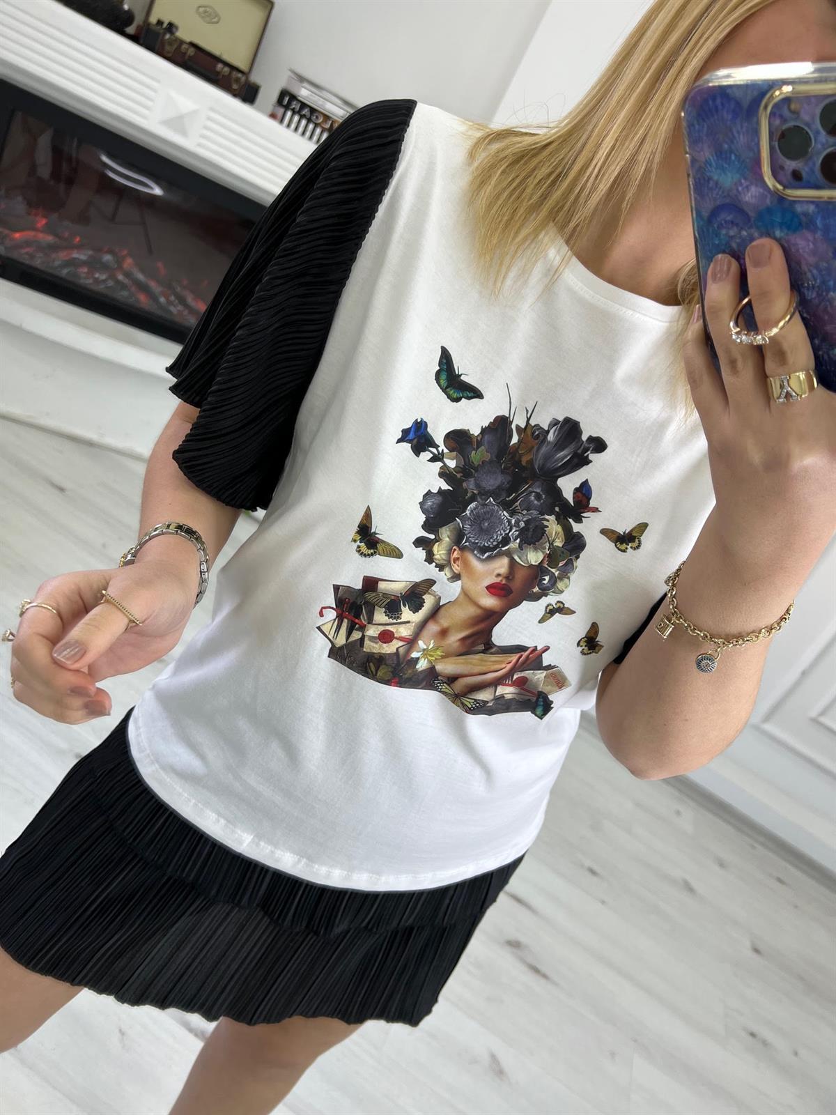 27646 Kolları Krinkıl Detay Tshirt SİYAH
