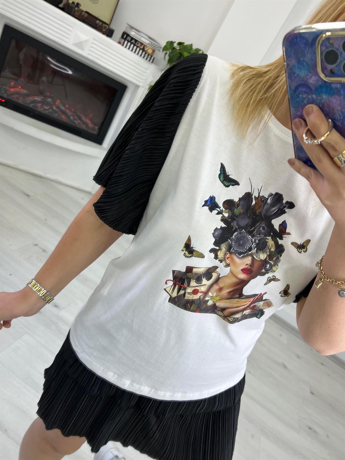 27646 Kolları Krinkıl Detay Tshirt SİYAH