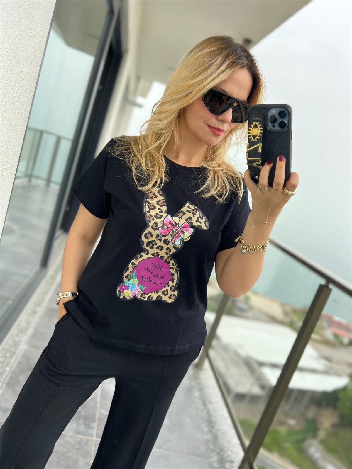 27677 Baskılı Tshirt SİYAH
