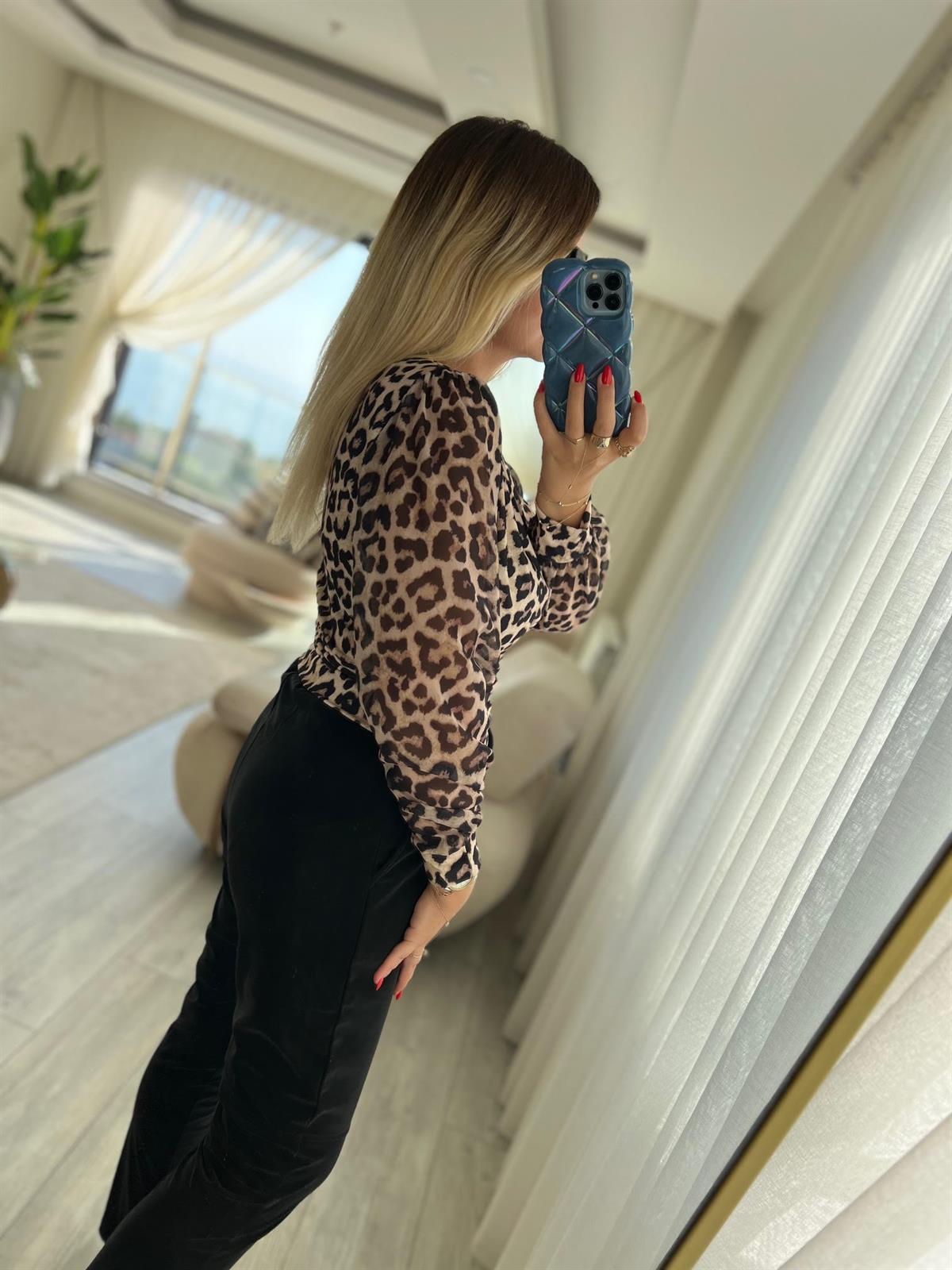 2770 Şal Yaka Bluz LEOPAR