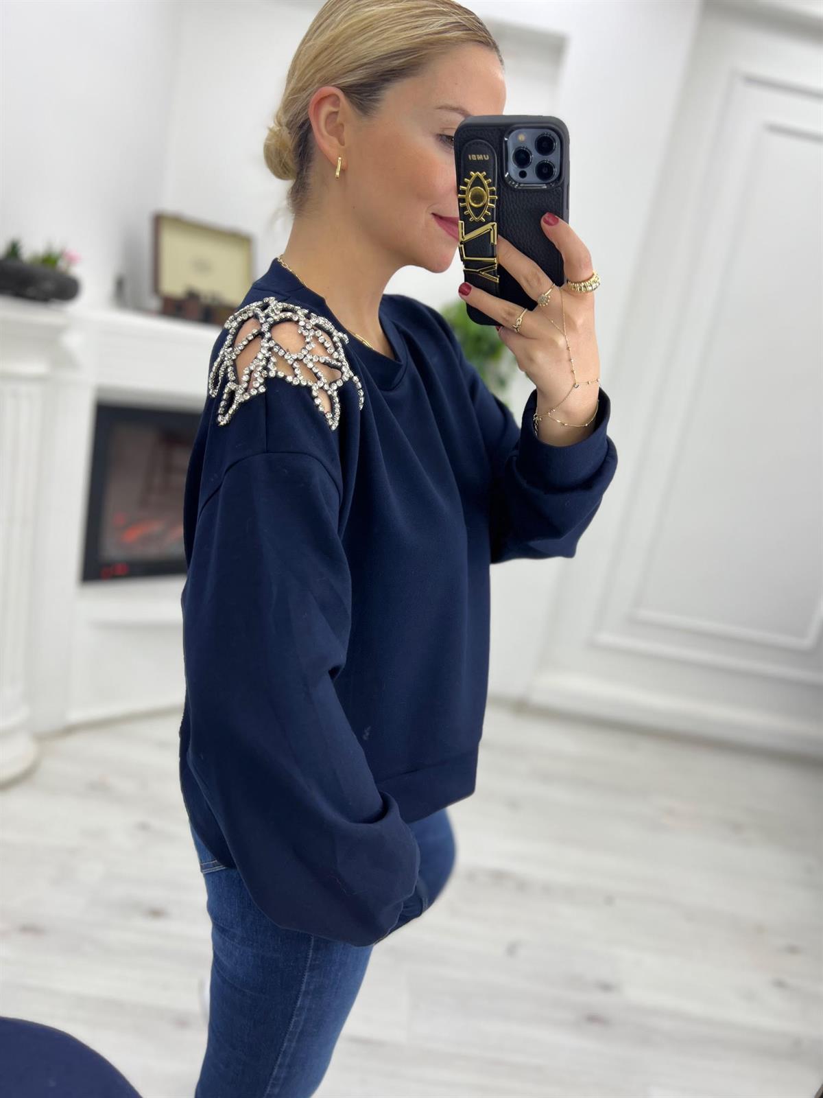 2789 Omuz Taşlı Sweat LACİVERT