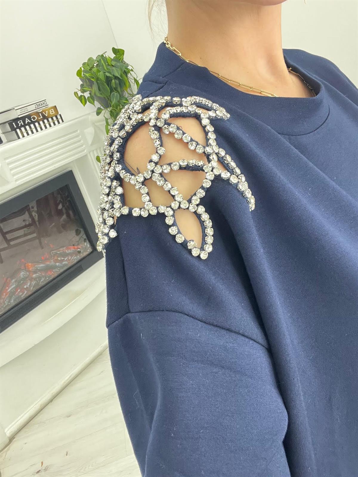 2789 Omuz Taşlı Sweat LACİVERT
