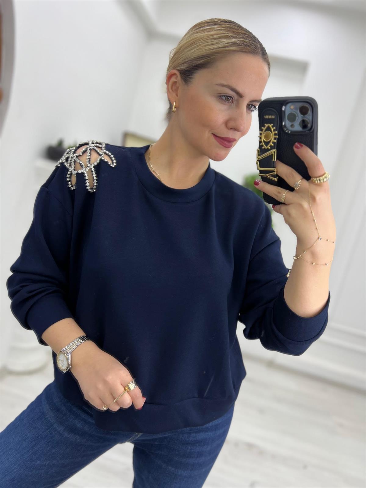 2789 Omuz Taşlı Sweat LACİVERT