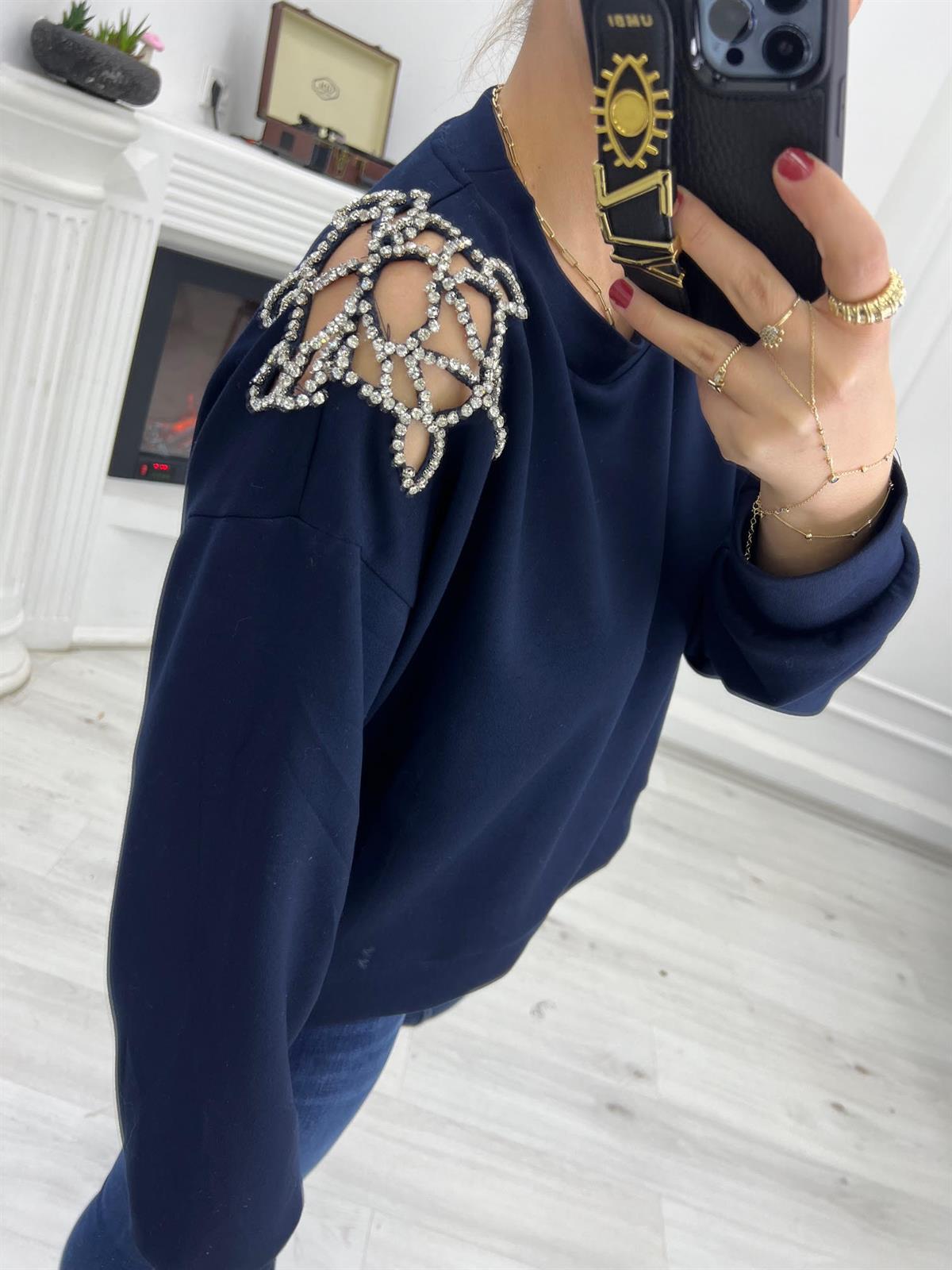 2789 Omuz Taşlı Sweat LACİVERT
