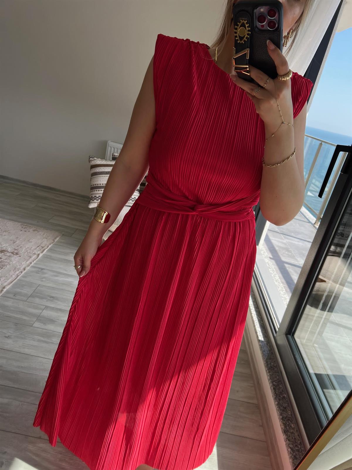 279083 Vatkalı Elbise KIRMIZI