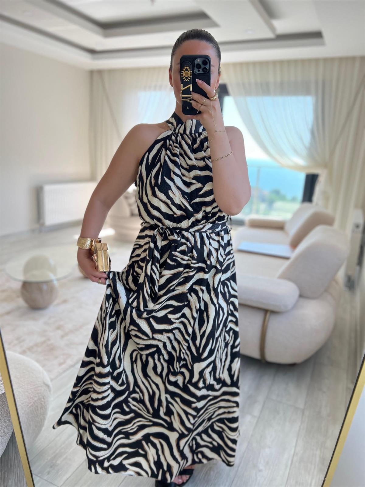 279095 Zebra Boyundan Bağlı Elbise ZEBRA