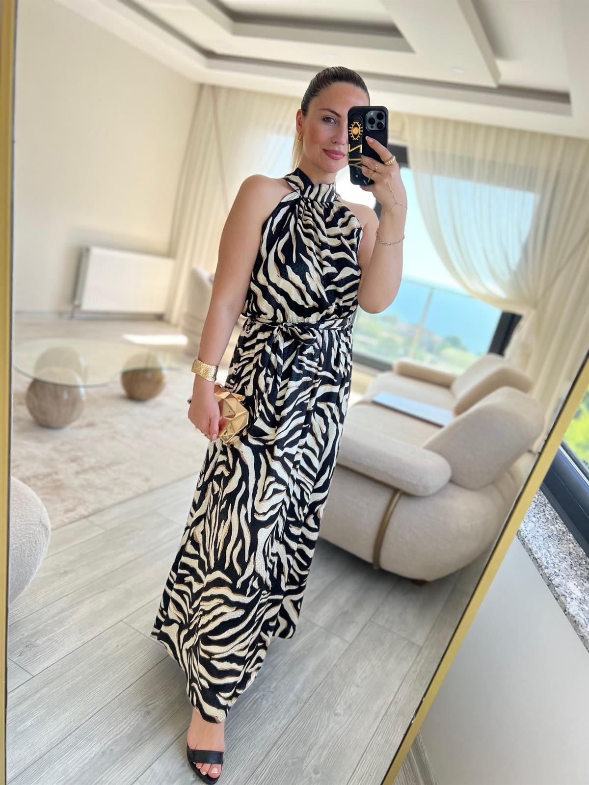 279095 Zebra Boyundan Bağlı Elbise ZEBRA