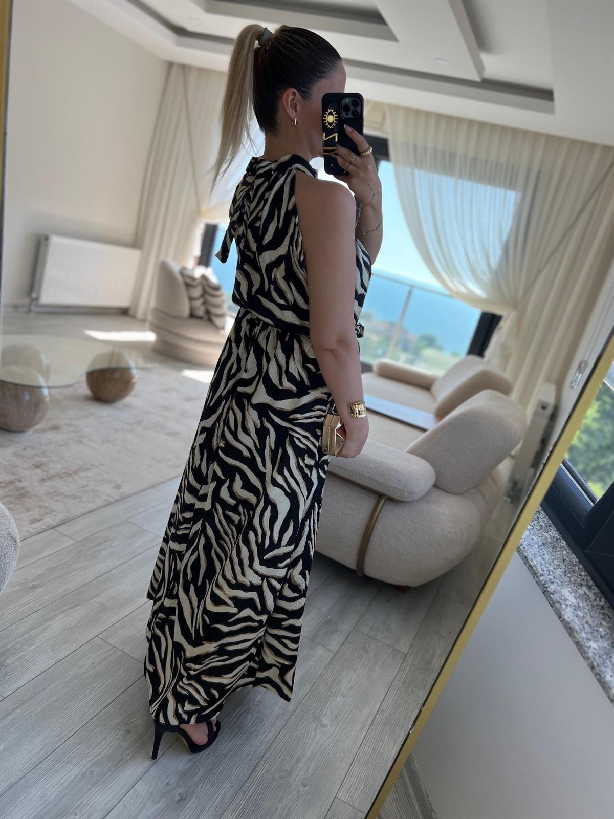 279095 Zebra Boyundan Bağlı Elbise ZEBRA