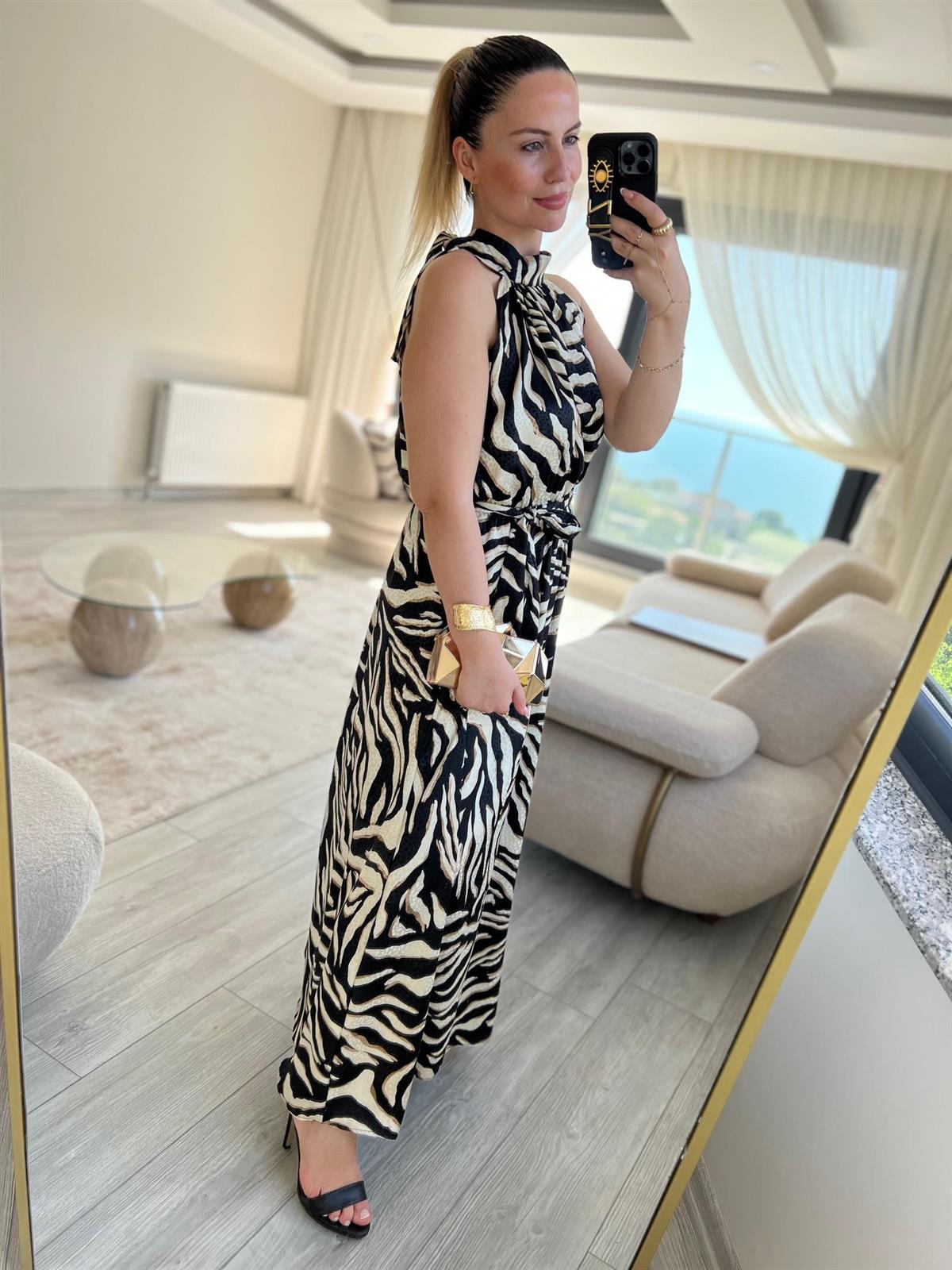 279095 Zebra Boyundan Bağlı Elbise ZEBRA