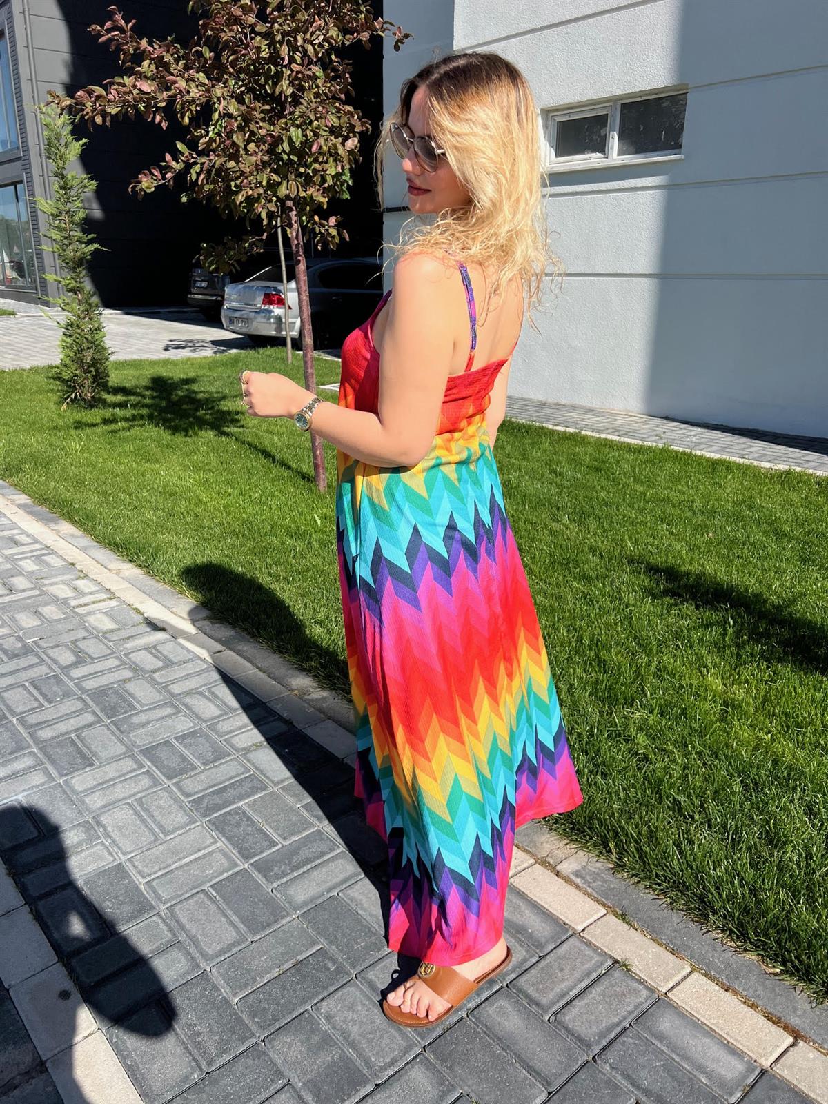 279117 İp Askılı Renkli Elbise RENK