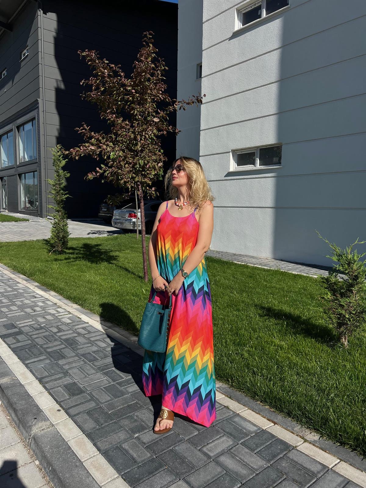 279117 İp Askılı Renkli Elbise RENK