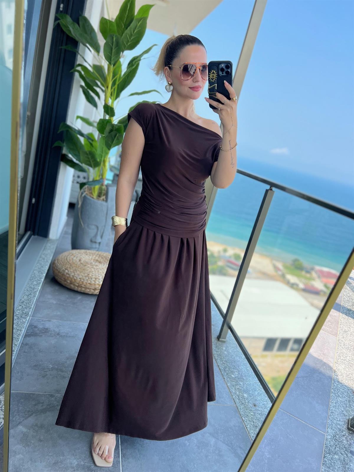 279118 Sandy Kumaş Etekli Takım KAHVE