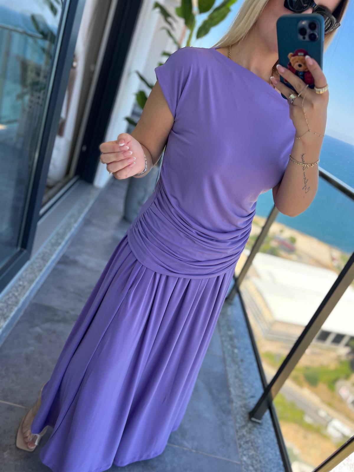 279118 Sandy Kumaş Etekli Takım LİLA