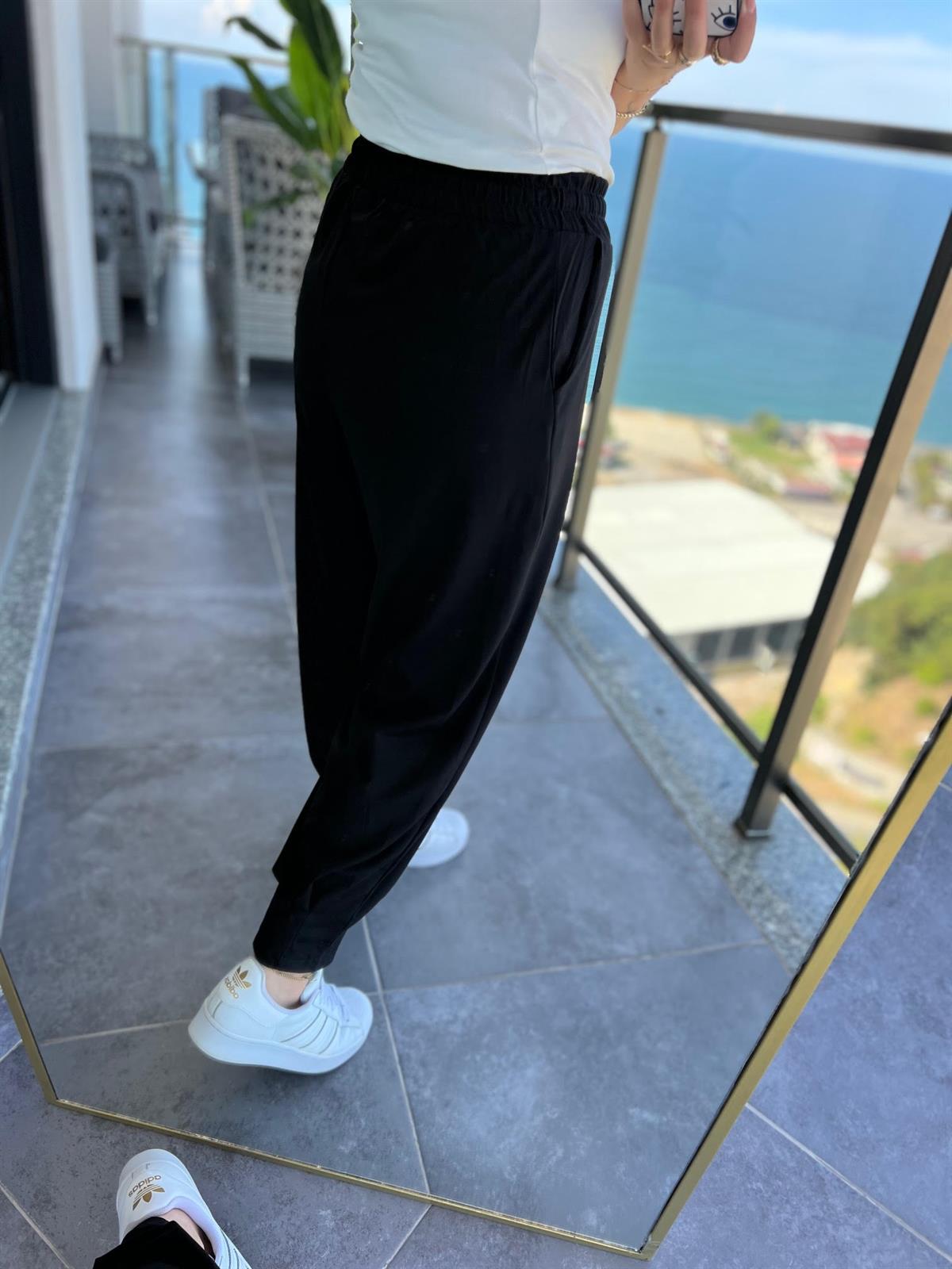 28001 Beli Lastikli Pantolon SİYAH