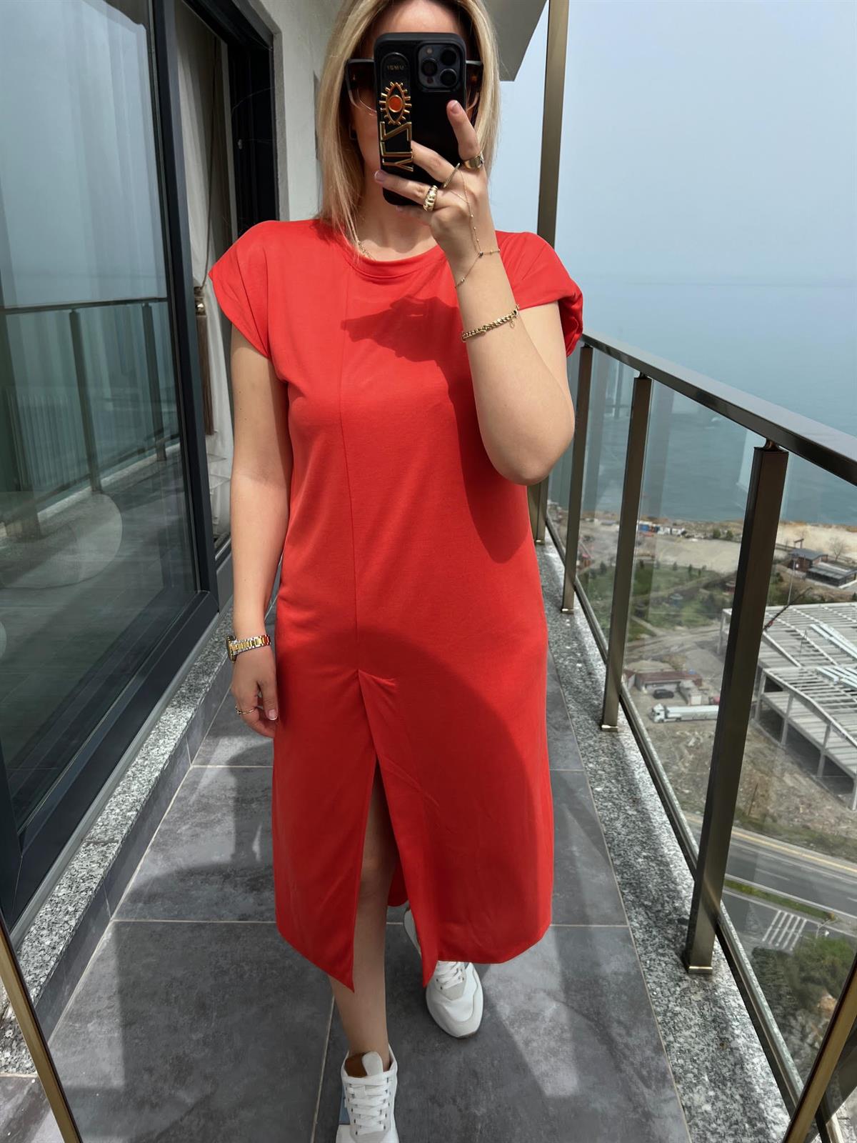 28013 Vatkalı Elbise NAR ÇİÇEĞİ