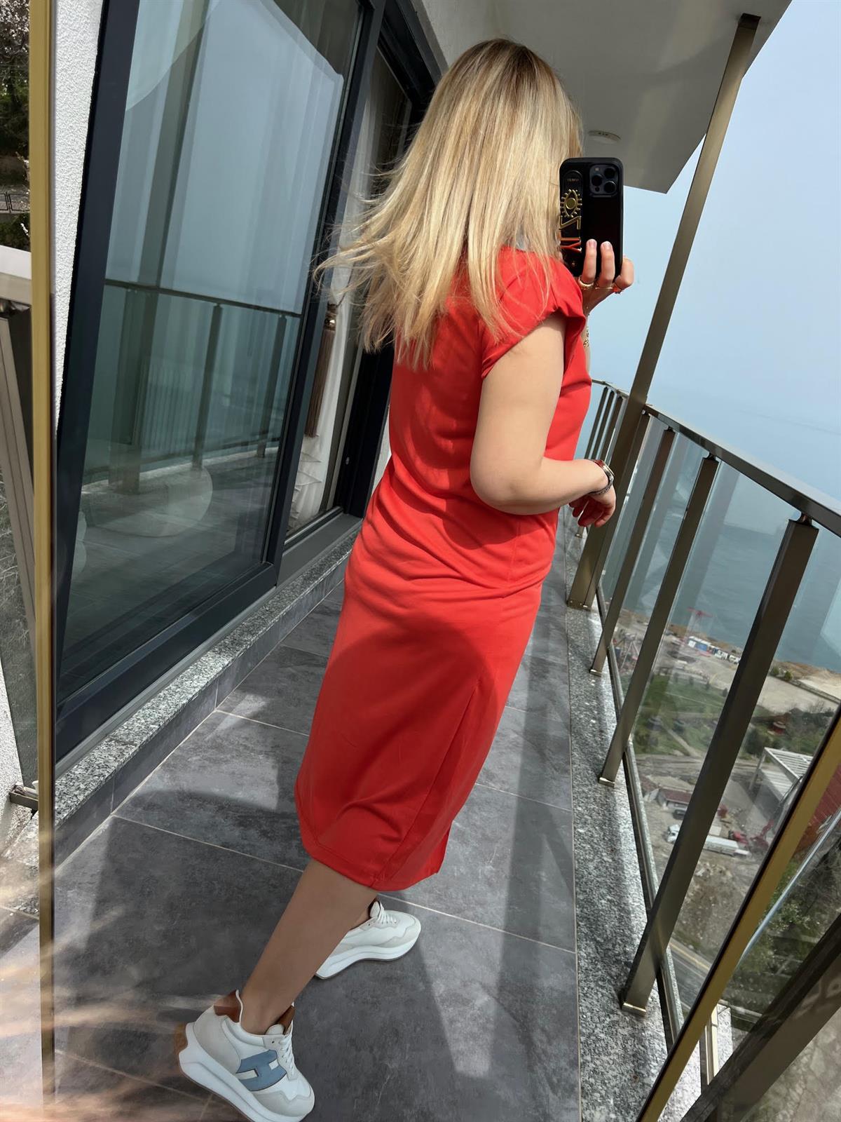 28013 Vatkalı Elbise NAR ÇİÇEĞİ