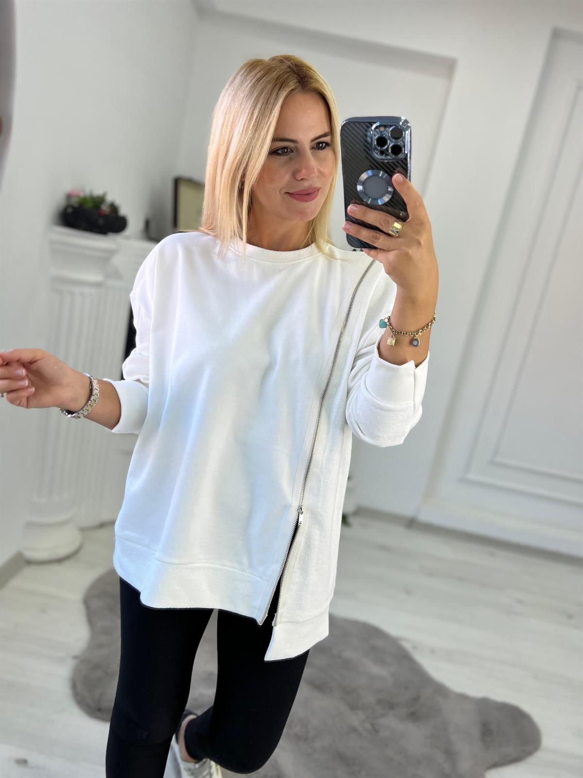 2802 Fermuar Detay Sweat BEYAZ