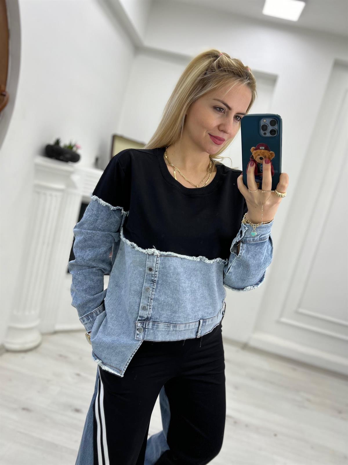 28215 Jean Detay Sweatshirt SİYAH