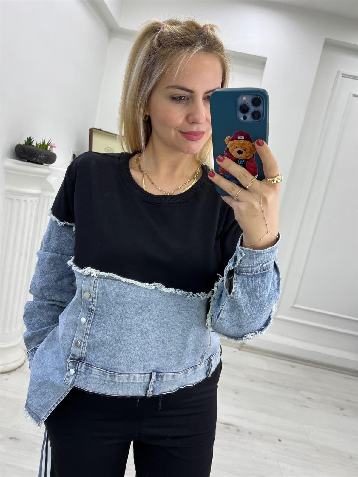 28215 Jean Detay Sweatshirt SİYAH