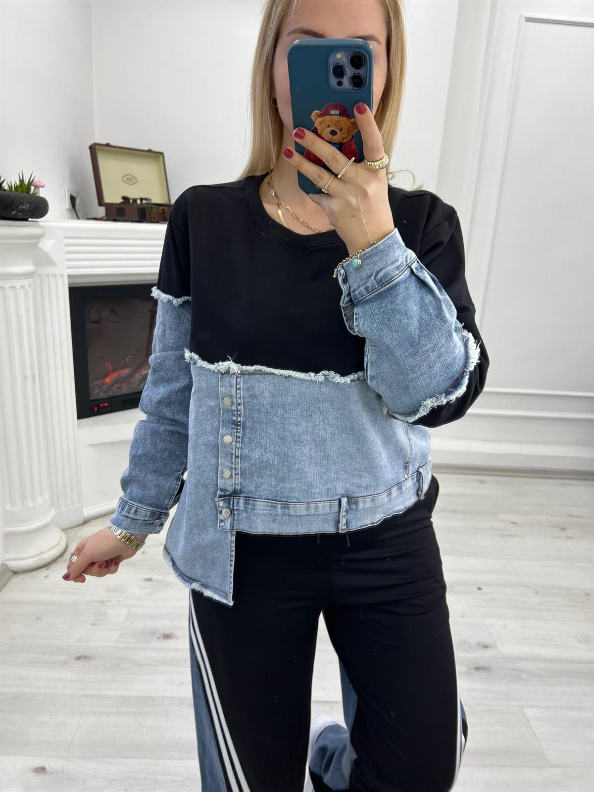 28215 Jean Detay Sweatshirt SİYAH