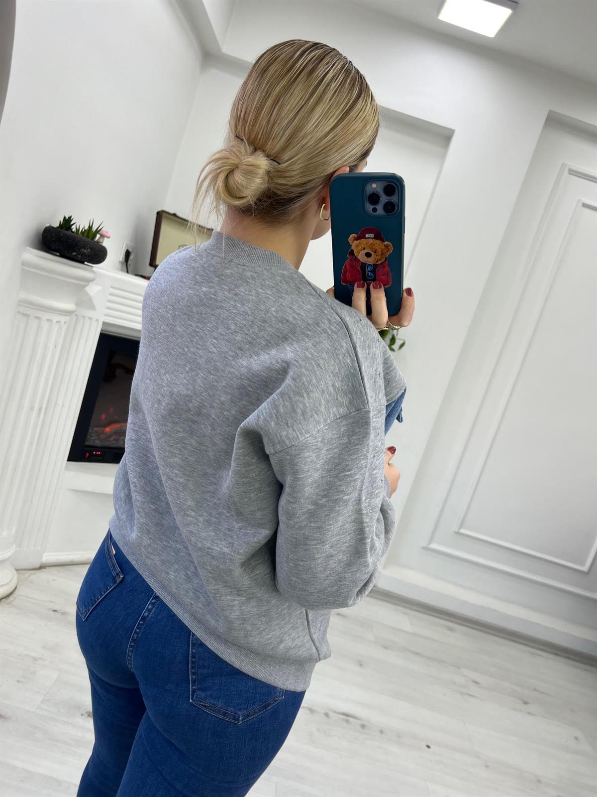 2824  Önü Jean Çizgili Sweat GRİ