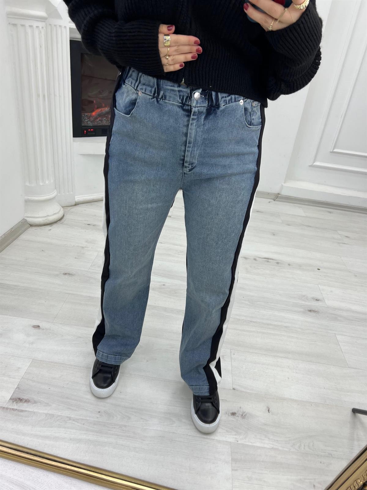 28241 Şeritli Jean Pantolon MAVİ