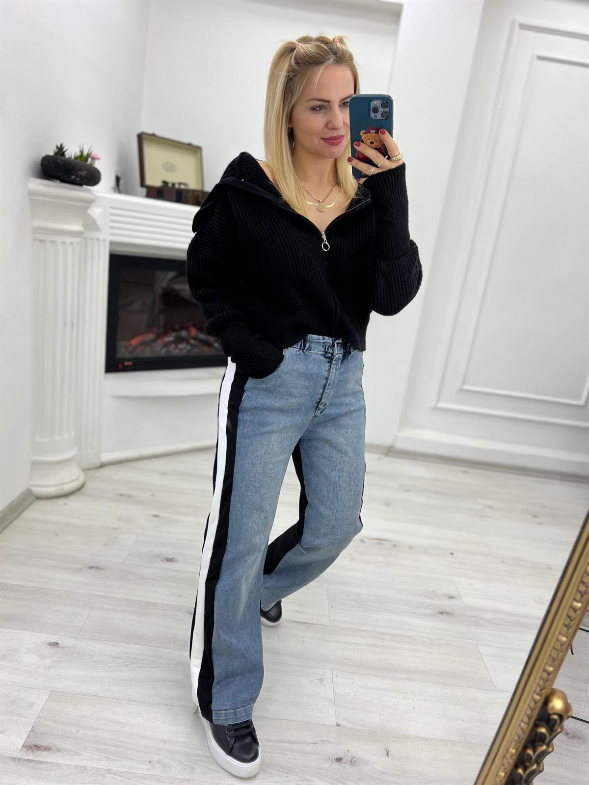 28241 Şeritli Jean Pantolon MAVİ