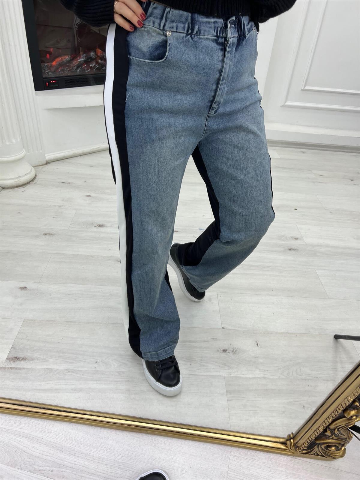 28241 Şeritli Jean Pantolon MAVİ