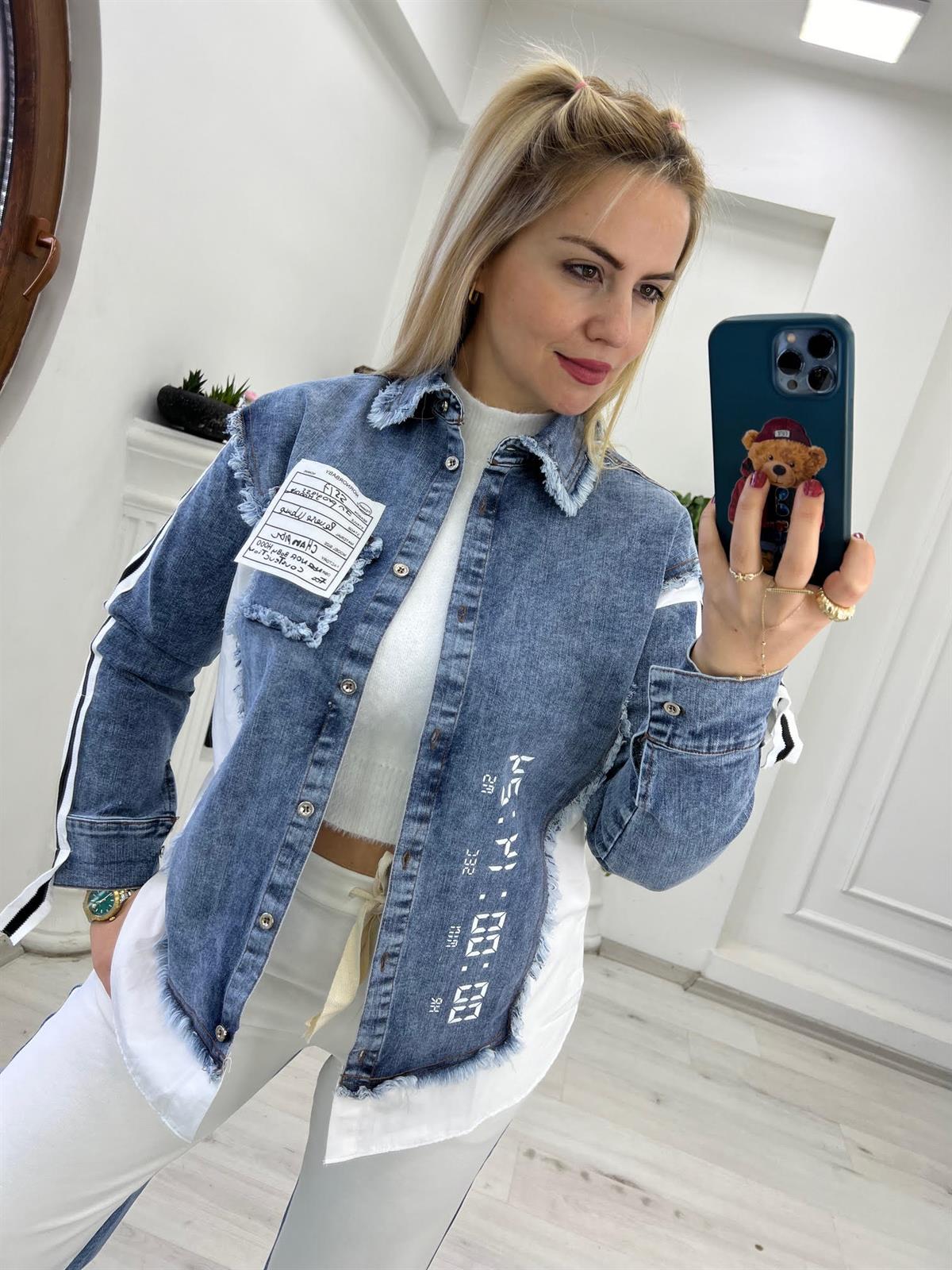 28279 Şerit Detay Jean Gömlek MAVİ
