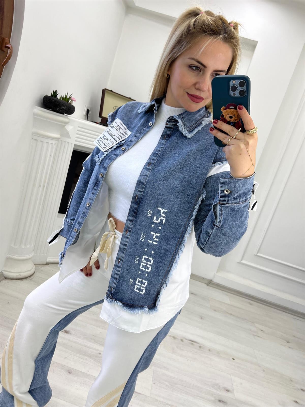 28279 Şerit Detay Jean Gömlek MAVİ