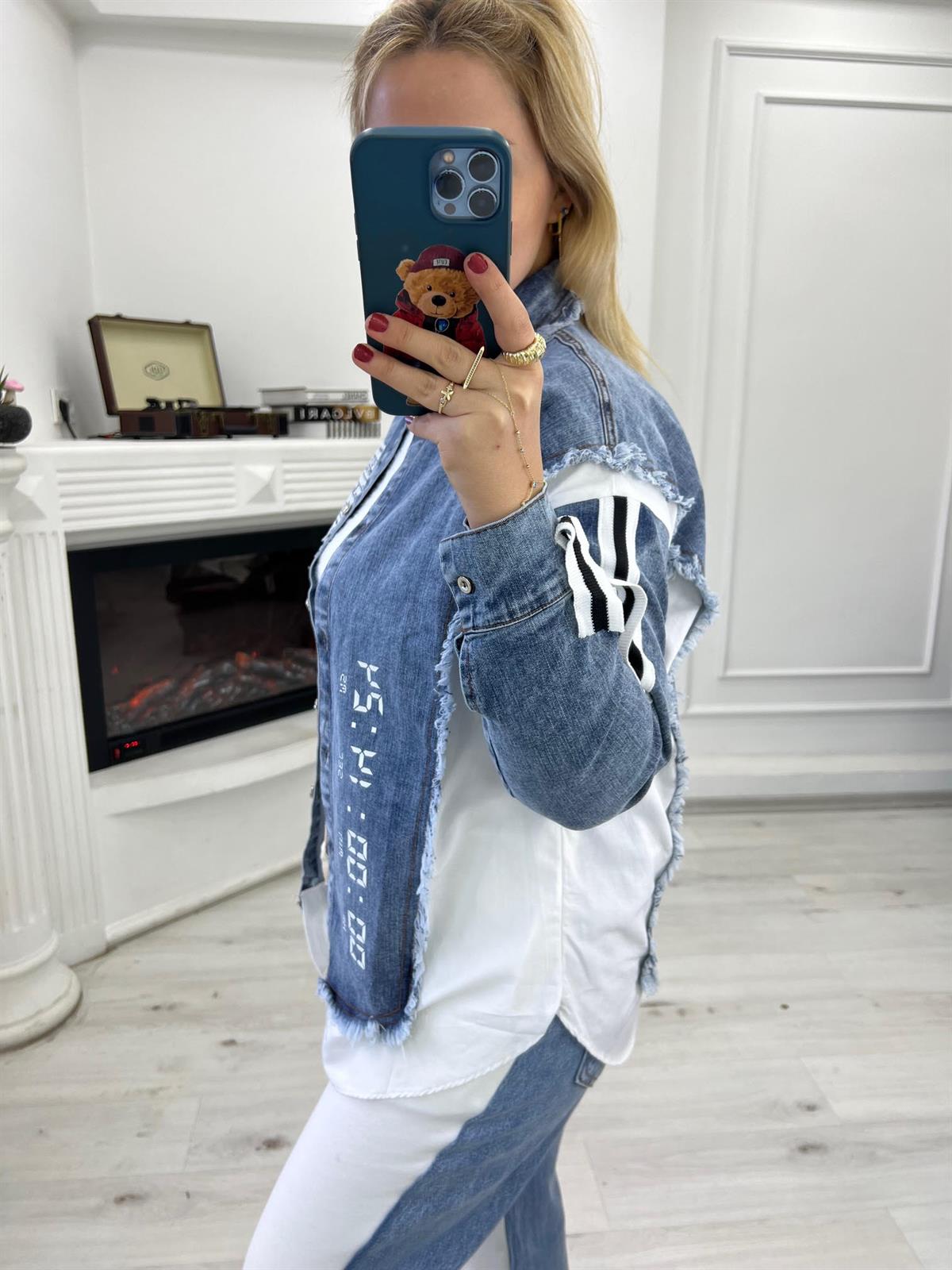 28279 Şerit Detay Jean Gömlek MAVİ