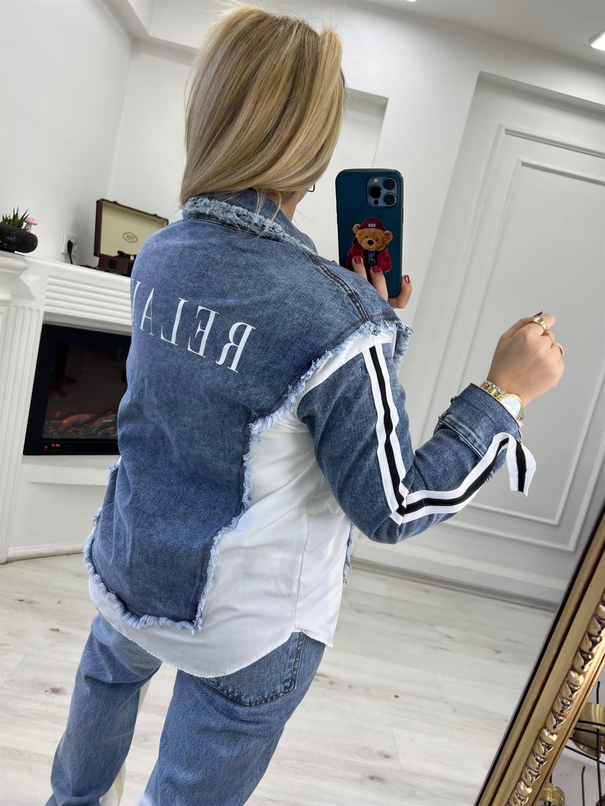 28279 Şerit Detay Jean Gömlek MAVİ