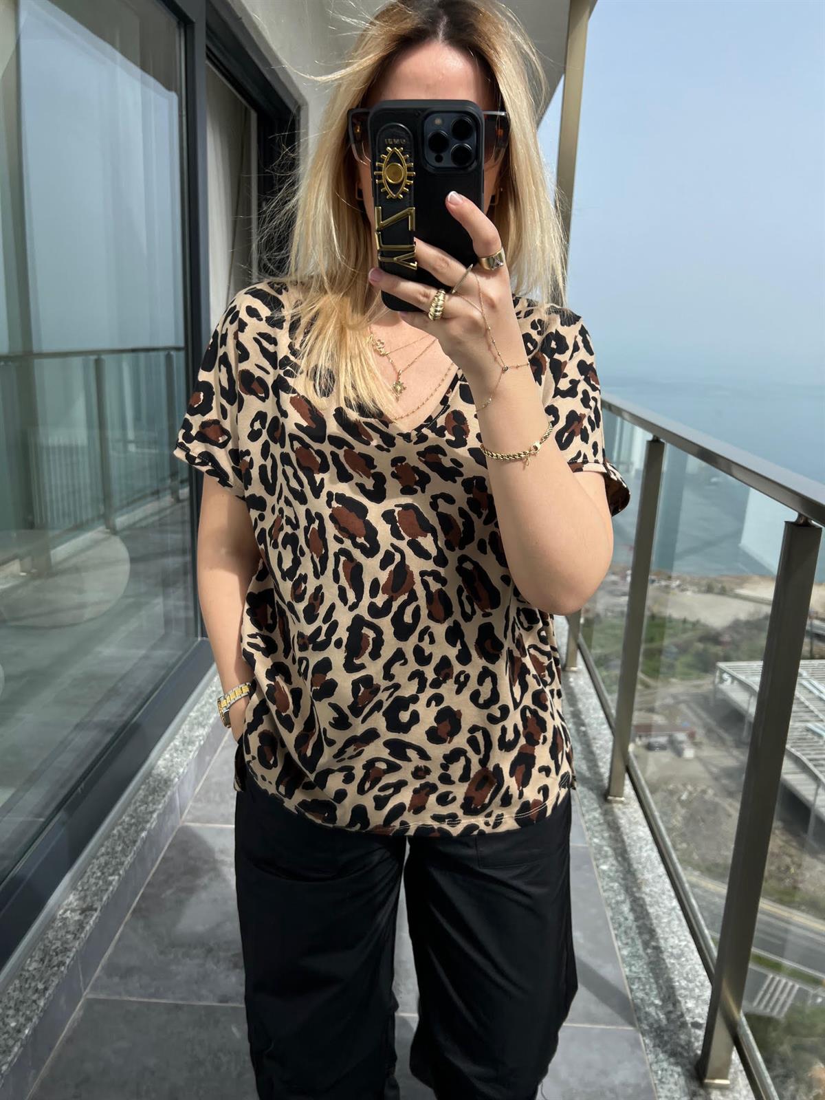 28377 Leoprlı Tshirt BEJ