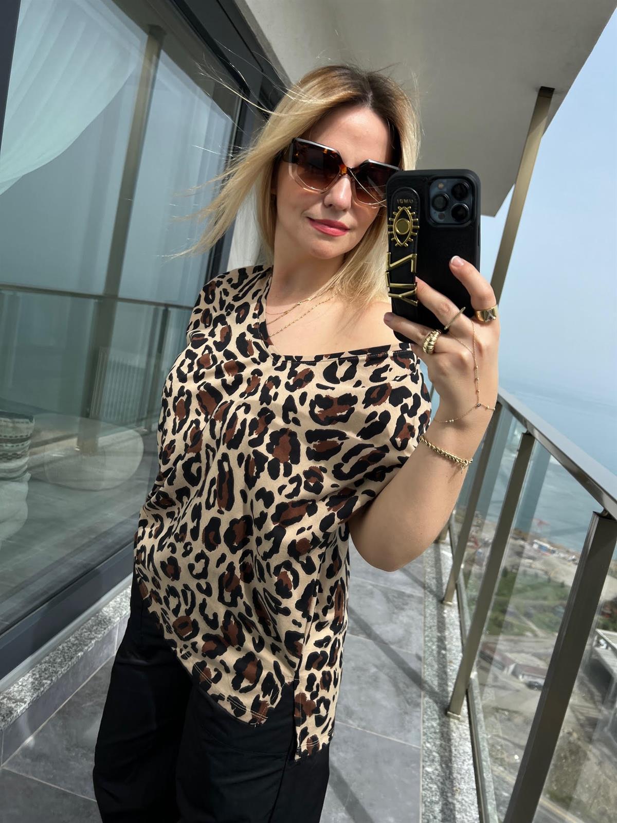 28377 Leoprlı Tshirt BEJ