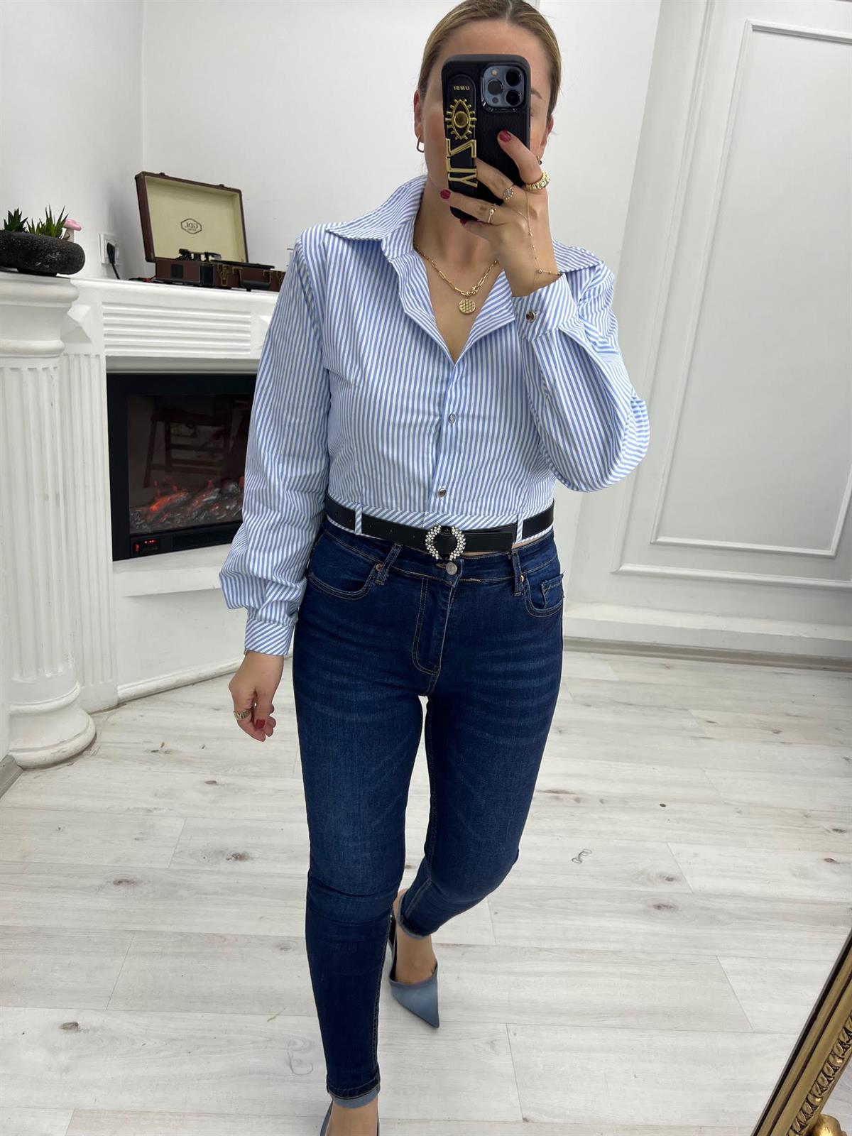 28404 Mavi Çizgili Gömlek ÇİZGİLİ