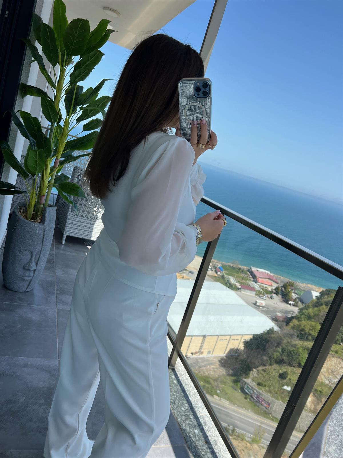 2841 Fermuarlı Bluz BEYAZ