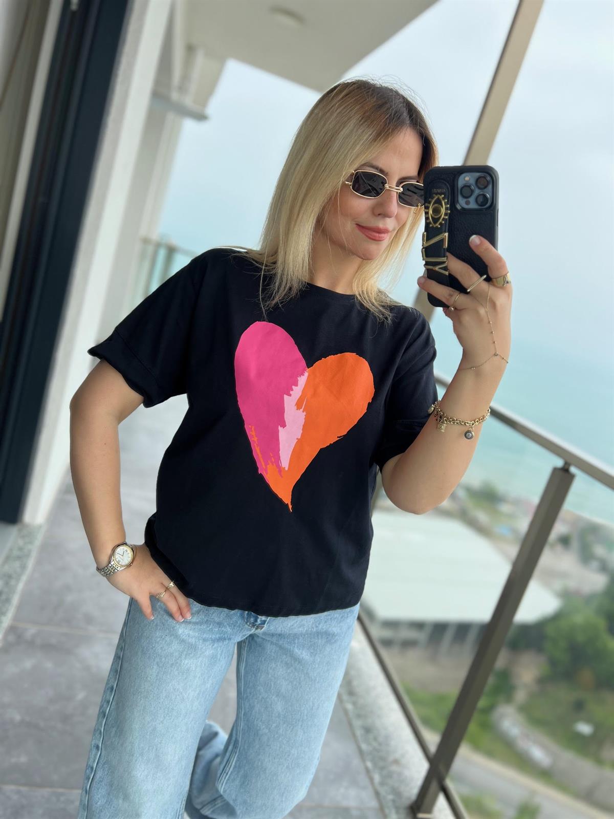 28440 Önü Baskılı Tshirt SİYAH