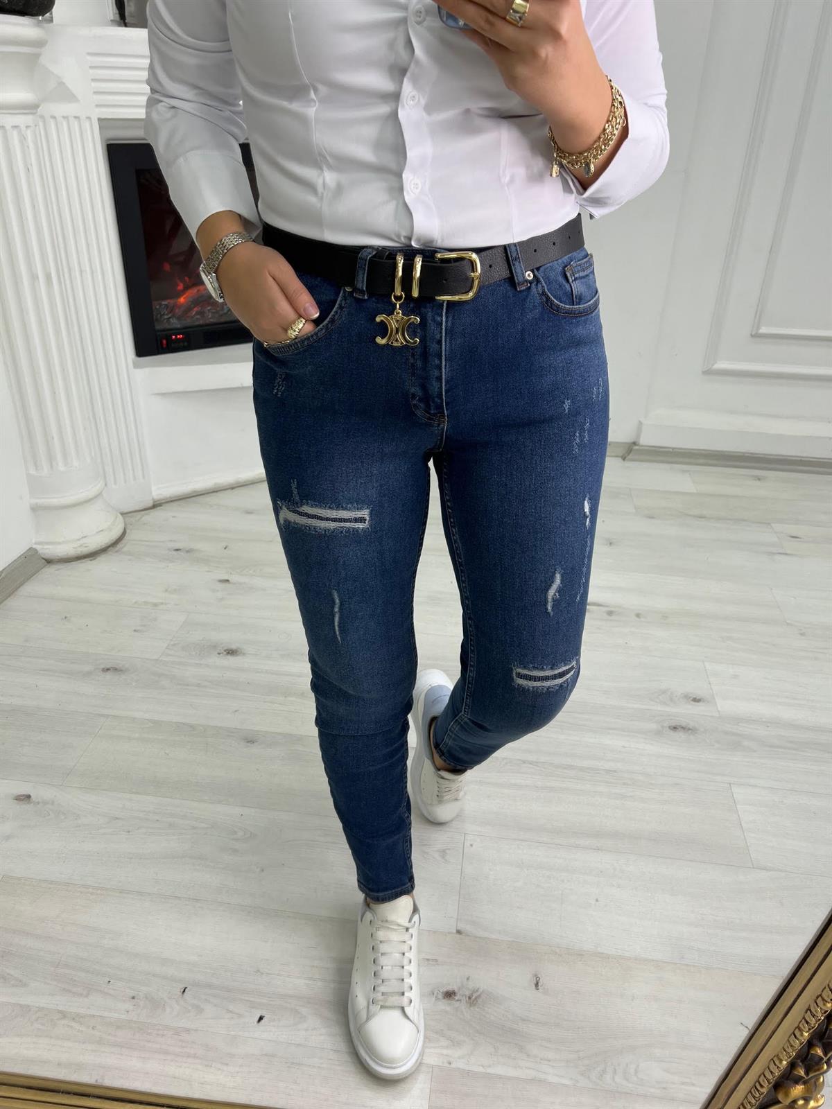 286 Lazer Zigzaglı Jean MAVİ
